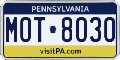 PA license plate MOT8030