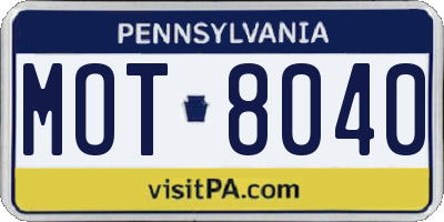 PA license plate MOT8040