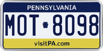 PA license plate MOT8098
