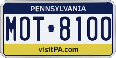 PA license plate MOT8100