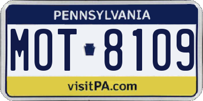PA license plate MOT8109