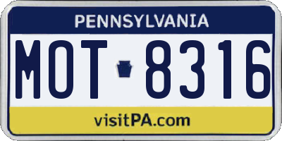 PA license plate MOT8316