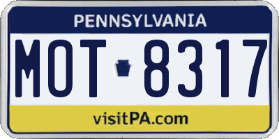 PA license plate MOT8317