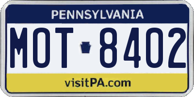 PA license plate MOT8402