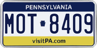 PA license plate MOT8409