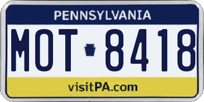 PA license plate MOT8418