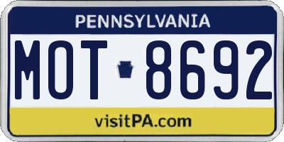 PA license plate MOT8692