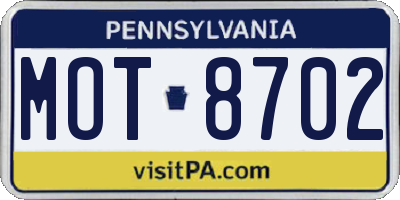PA license plate MOT8702