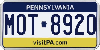 PA license plate MOT8920