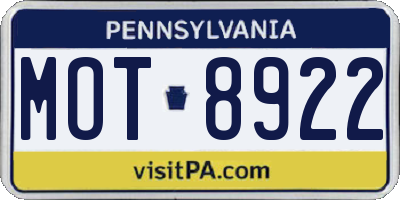 PA license plate MOT8922