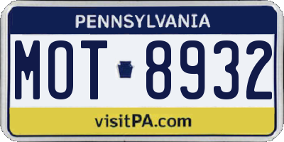 PA license plate MOT8932