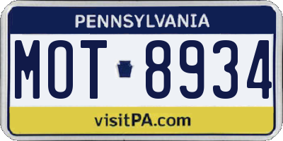 PA license plate MOT8934