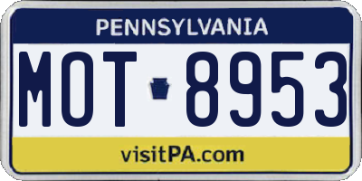 PA license plate MOT8953