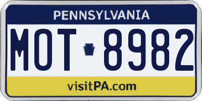 PA license plate MOT8982