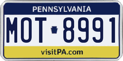 PA license plate MOT8991