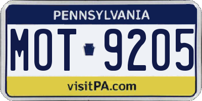 PA license plate MOT9205