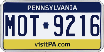 PA license plate MOT9216