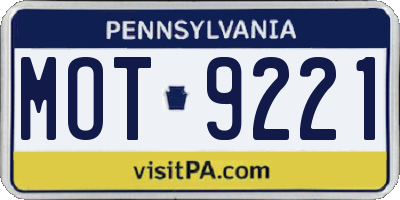 PA license plate MOT9221