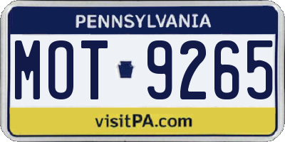 PA license plate MOT9265