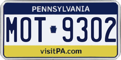 PA license plate MOT9302