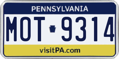 PA license plate MOT9314