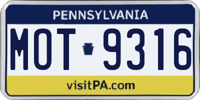 PA license plate MOT9316