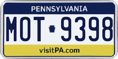 PA license plate MOT9398