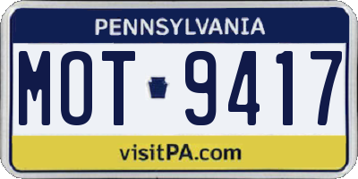 PA license plate MOT9417