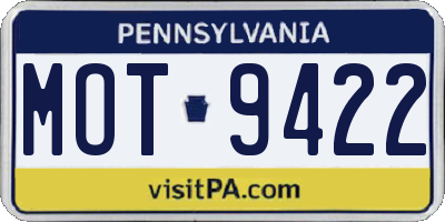 PA license plate MOT9422
