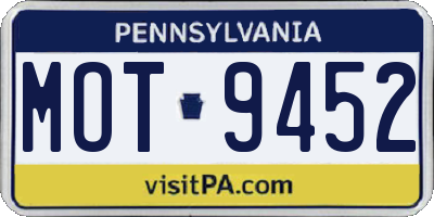 PA license plate MOT9452
