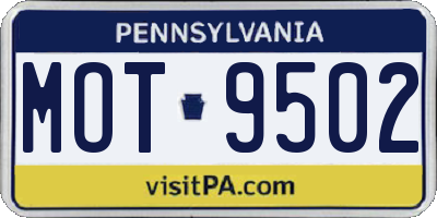 PA license plate MOT9502