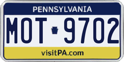 PA license plate MOT9702