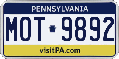 PA license plate MOT9892