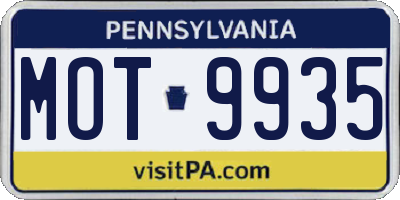 PA license plate MOT9935