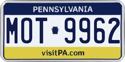 PA license plate MOT9962