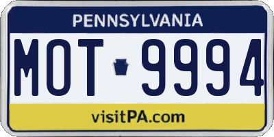 PA license plate MOT9994