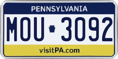 PA license plate MOU3092