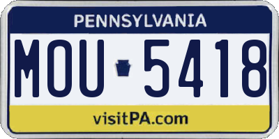 PA license plate MOU5418