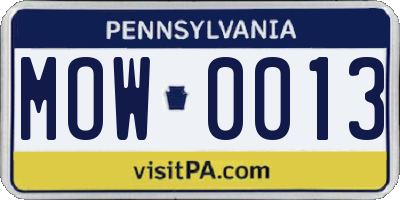 PA license plate MOW0013