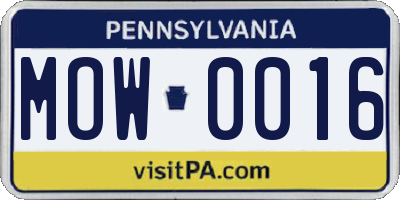 PA license plate MOW0016