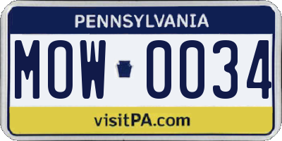 PA license plate MOW0034