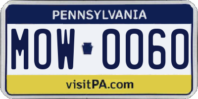 PA license plate MOW0060