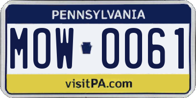 PA license plate MOW0061