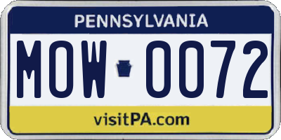 PA license plate MOW0072