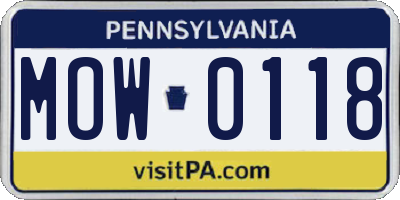 PA license plate MOW0118