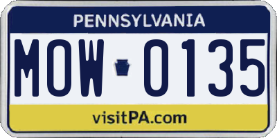 PA license plate MOW0135