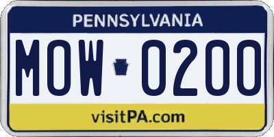 PA license plate MOW0200