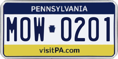 PA license plate MOW0201