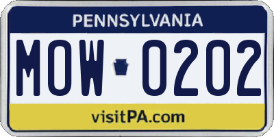 PA license plate MOW0202