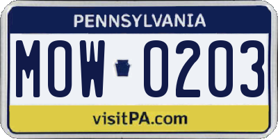 PA license plate MOW0203